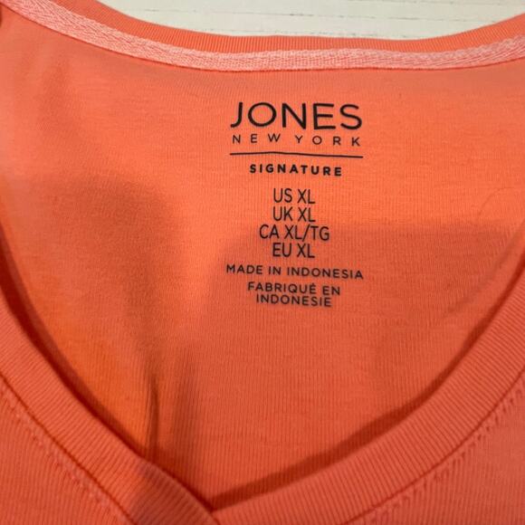 Jones New York Signature Orange pullover Tee extra Large metal logo on hem Vneck - Picture 7 of 10